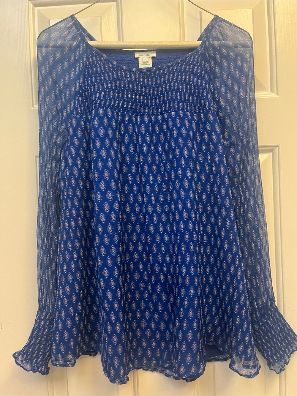 Sundance Blue Printed Long-Sleeve Peasant Blouse M